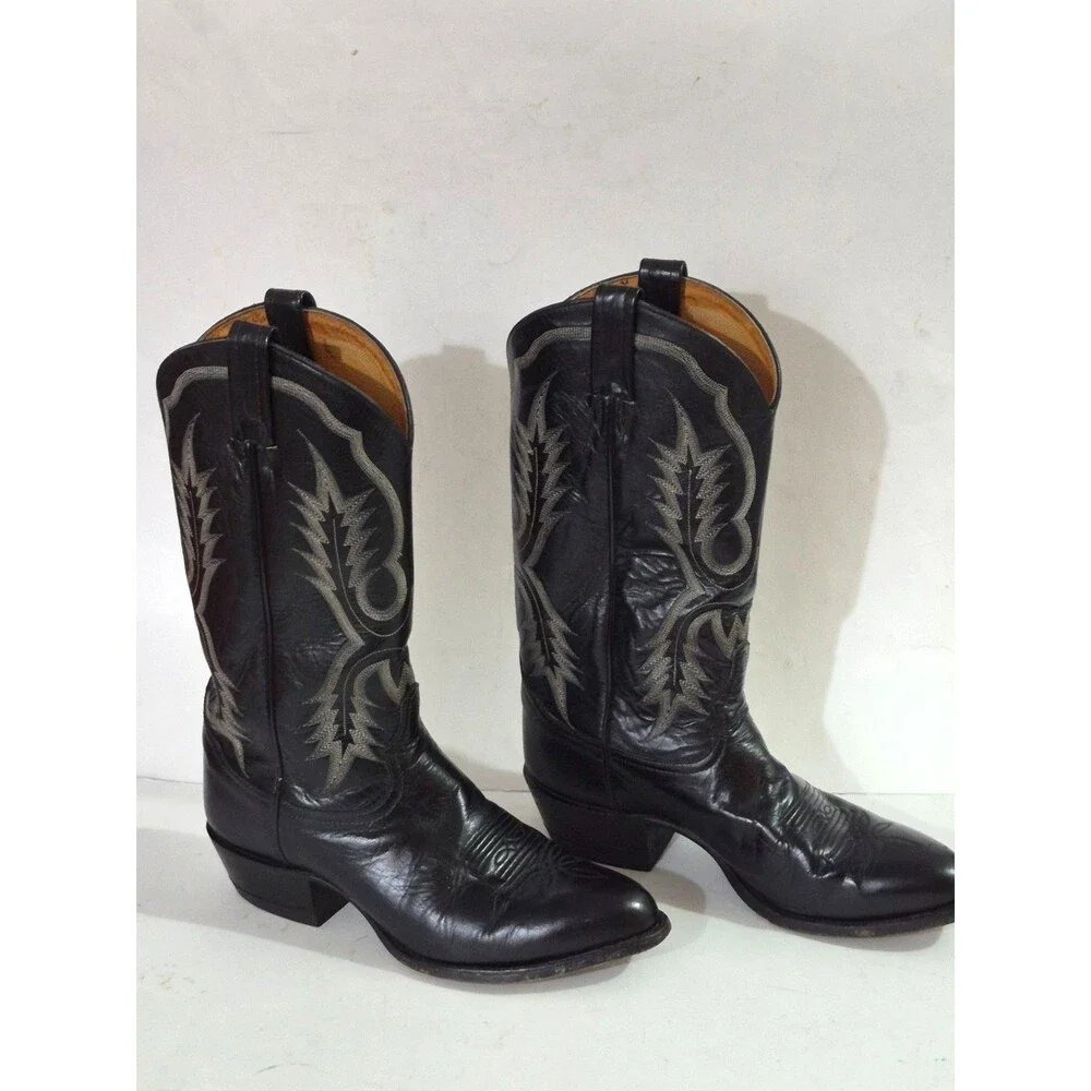 Tony Lama Style #2914 Black Leather Western Boots Men's Size 9EE USA